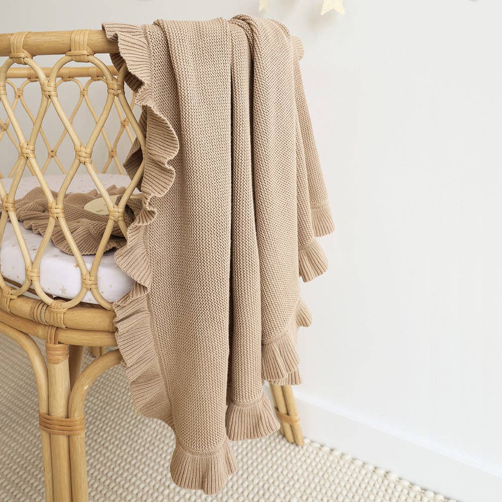 Hazelnut Ruffle Knit Organic Baby Blanket