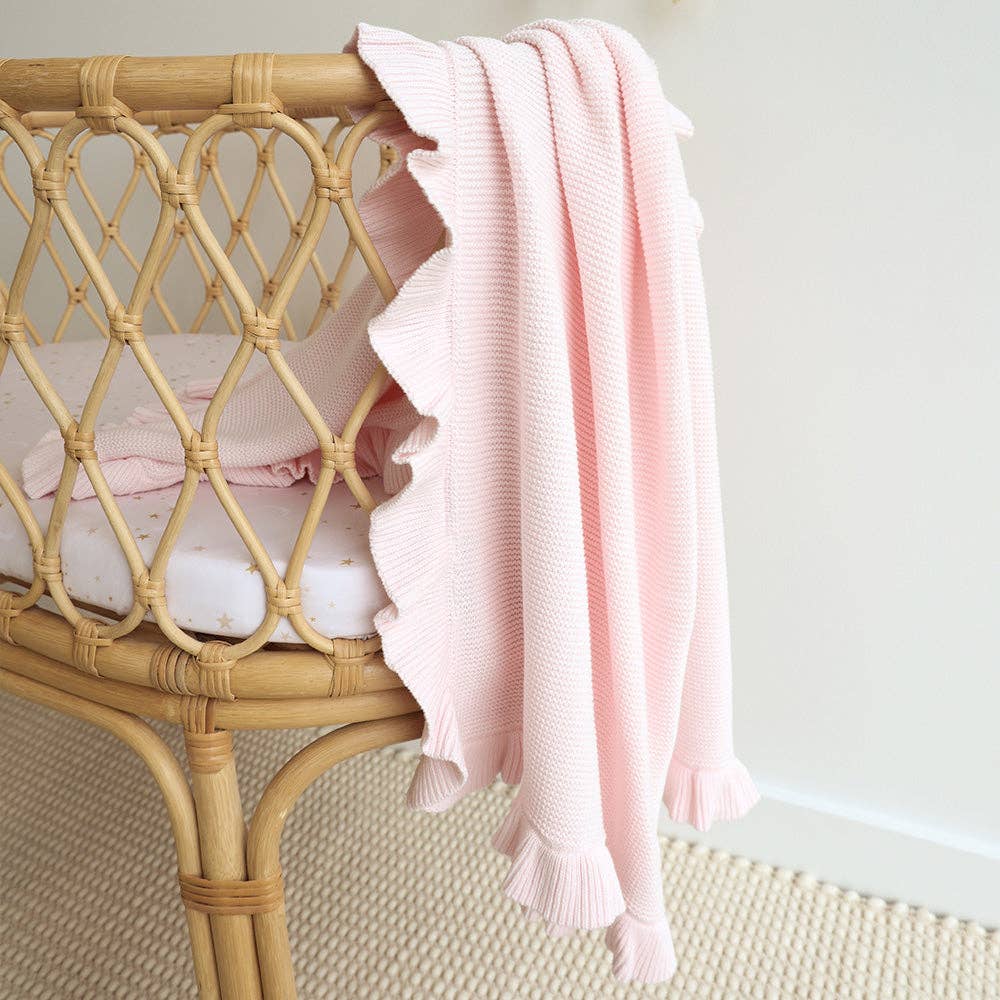 Blush Pink Ruffle Knit Organic Baby Blanket