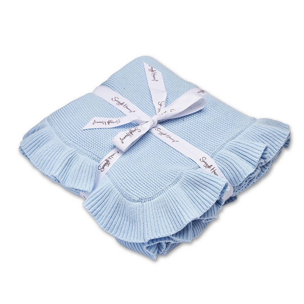 Baby Blue Ruffle Knit Organic Baby Blanket