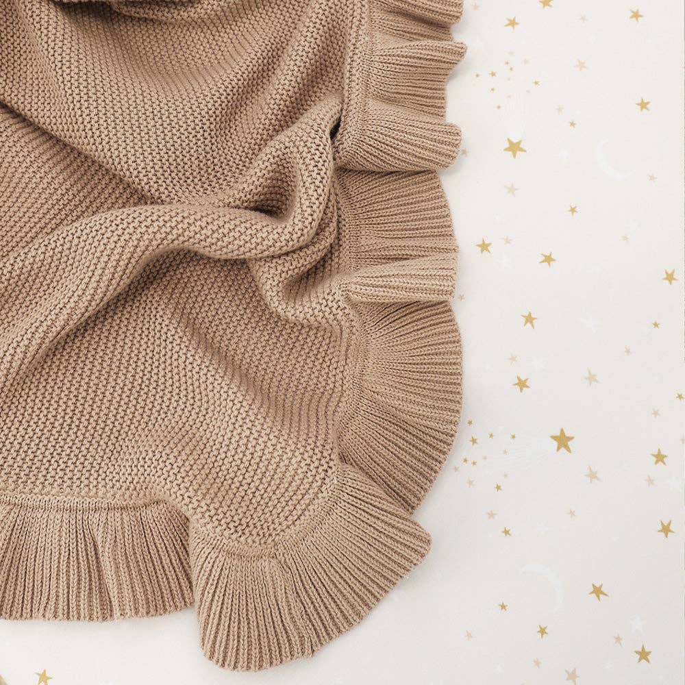 Hazelnut Ruffle Knit Organic Baby Blanket