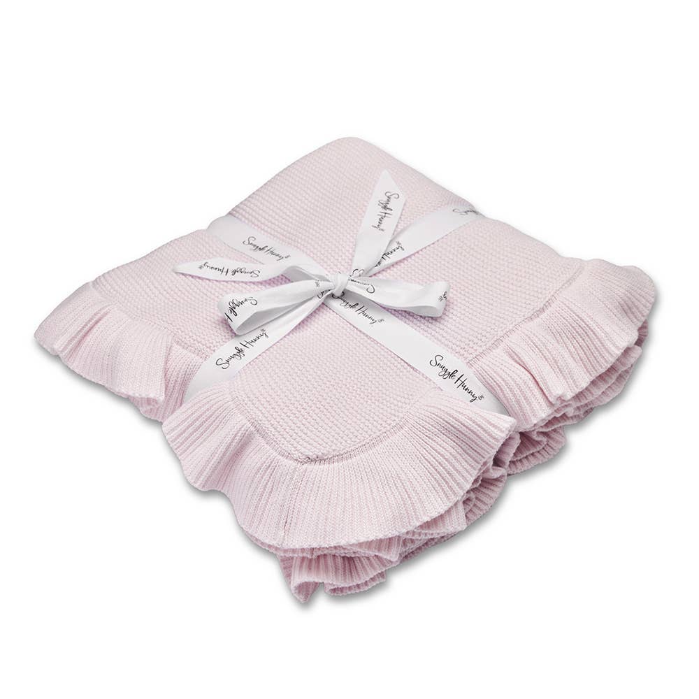 Blush Pink Ruffle Knit Organic Baby Blanket