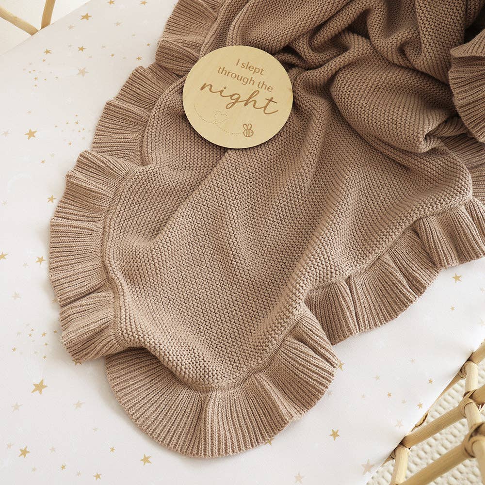 Hazelnut Ruffle Knit Organic Baby Blanket