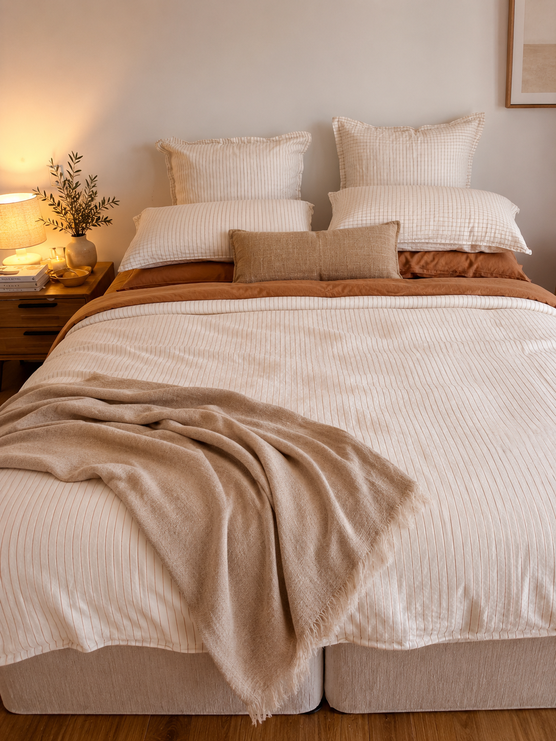 Ginger Pinstripe Linen Doona Cover Set