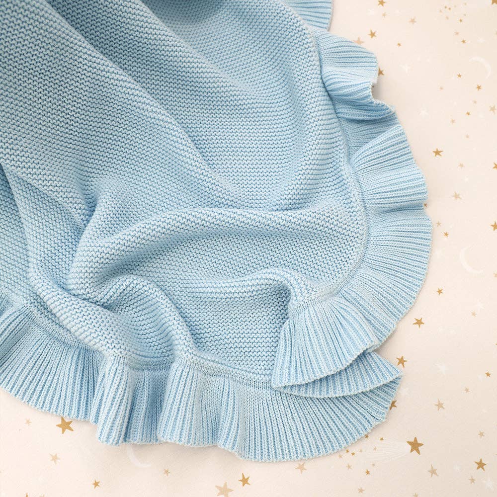 Baby Blue Ruffle Knit Organic Baby Blanket