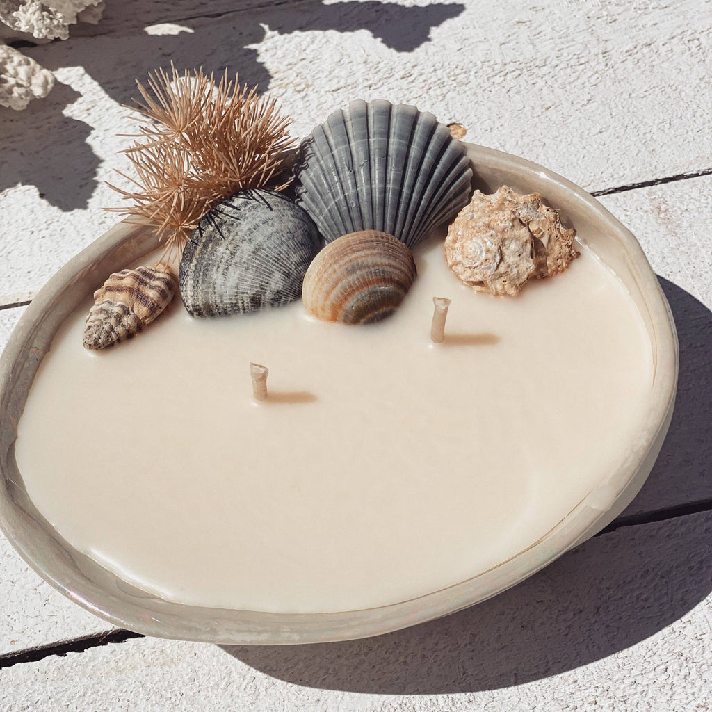 Abalone seashell ceramic soy candle | surf wax